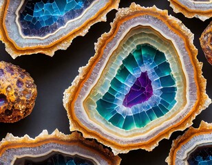 macro view of a crystal geode showcasing the detailed, colorful structure of the inside of the crystal