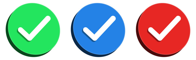 Leinwandbilder - 3d check mark icon set. check box icon with right tick 3d button , yes checkmark icons in green, red and blue color. vector illustration