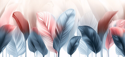 Sticker - Background of leaves in pink and blue colors