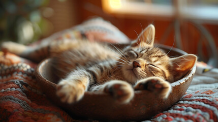 Wall Mural - cat in a bowl on the table