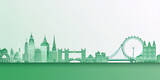Fototapeta Most - Green cityscape illustration of London's most famous landmarks