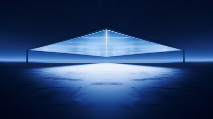 3D illustration of a blue glowing geometric structure in a dark void