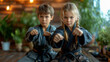 Boy and girl paired up and practice to aim stroke to neutralize opponent and repulse attack. Class self-defense training