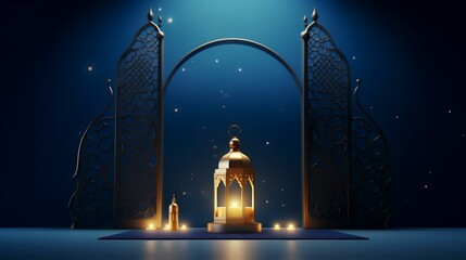 Wall Mural - Ramadan Kareem background with Arabic lanterns and mosque gate