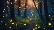 Enchanted Moonlit Forest with Fireflies, a soft glow from the moon amplifying the gentle light