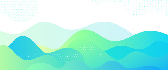 Poster - Abstract gradient pattern background. Vector creative wave liquid pattern texture. Color wave template presentation design with green line and blue dots.