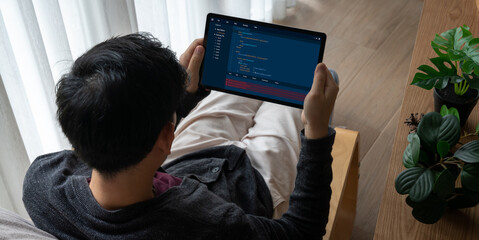 Software development programming on computer screen for modish application and program coding