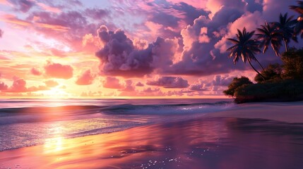 Wall Mural - Tranquil Sunset at the Beach, serene, relaxation, ocean, sea