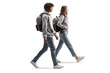 © Ljupco Smokovski - Full length profile shot of an african american male student and a caucasian female student walking