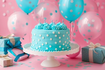 Sticker - Pink cake with balloons and gift