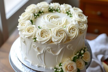 Poster - Round cake with white buttercream and roses