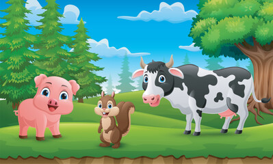 Sticker - Cute wild animals cartoon in the jungle