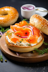 Wall Mural - Bagel with smoked salmon and dill, lox bagel