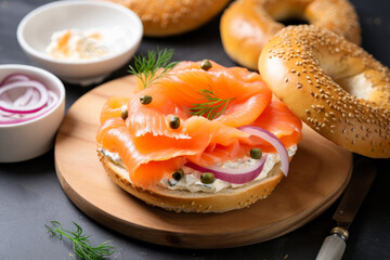 Wall Mural - Bagel with smoked salmon and dill, lox bagel