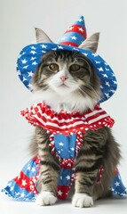 Poster - A cat dressed in a patriotic costume. Generative AI.