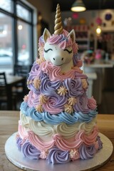 Canvas Print - A cake with a unicorn head on top of it. Generative AI.