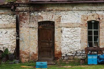 Old brick one-story building. 19th century architecture