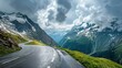 © Jennifer - Panoramic Image of Grossglockner Alpine Road. Curvy Winding Road in Alps