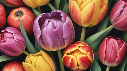 Wall Mural - Photo Of Tulip Detailed Watercolor Painting Fruit Vegetable Clipart Botanical Realistic Illustration.