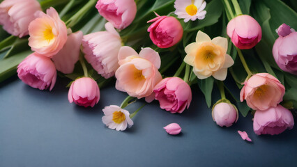 Wall Mural - Photo Of Beautiful Spring Flowers On Paper Background.