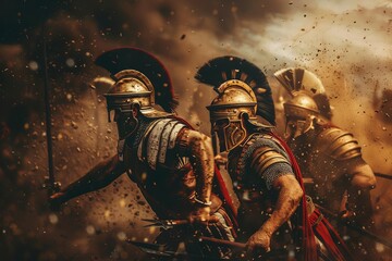 Wall Mural - Ancient roman battle scene Dramatic depiction of warriors in combat Historical reenactment