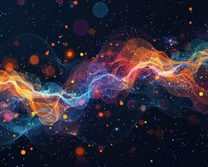 Wall Mural - Artistic representation of cosmic energy with vibrant waves and particles.
