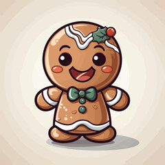 Wall Mural - Gingerbread man isolated on gray background. Vector illustration of gingerbread man.