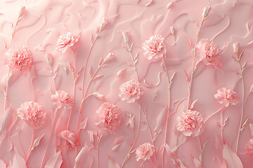 Wall Mural - pink carnation flowers on a soft pink background in t