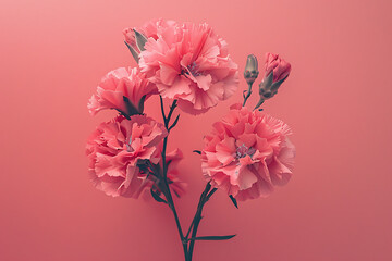 Wall Mural - pink carnations against pink background in the style 