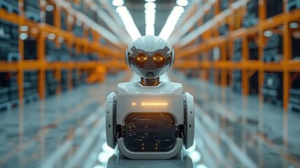 Aufkleber - Robot working at warehouse, Warehouse Management Systems, digital transformation. Generative AI.