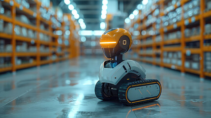 Leinwandbilder - Robot working at warehouse, Warehouse Management Systems, digital transformation. Generative AI.