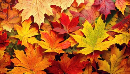 Wall Mural - Autumn maple tree leaves full frame arrangement with many colorful leaves