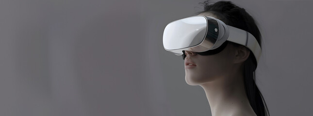 Wall Mural - female model put on the vr technology headset, artificial intelligence testing, vision pro