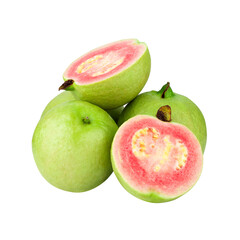 Poster - Guava is a tropical fruit with pink juicy flesh and a strong sweet aroma with leaf on a transparent background