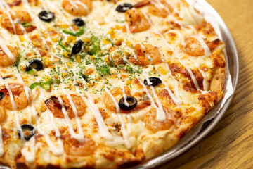 Poster - pizza on a wooden table