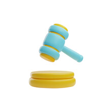 Judge Gavel With Stand 3d Vector Icon, Court Sign Legal Services, Auctioneer Accessory, Law And Justice Symbol, Decision