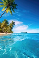 Wall Mural - Palm trees on the background of the sea and blue sky