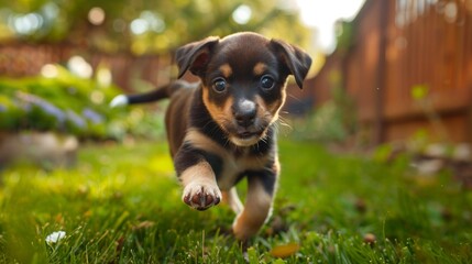 Wall Mural -  A playful puppy chasing its tail in the backyard, its boundless energy a source of joy on National Pet Day