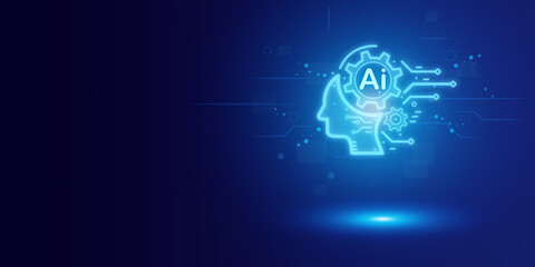 Wall Mural - Artificial intelligence Ai self learning improving development problem solving solution tasks of future technology, ai graphics computer chip brain memory power, futuristic blue abstract background.