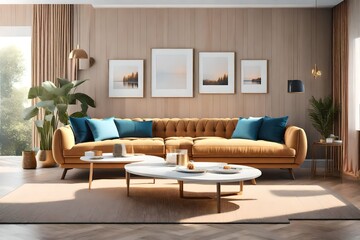 Wall Mural - Interior of modern living room with stylish sofa, table and photo frame