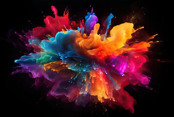 Wall Mural - Bright colorful powder paint splashed onto a black background