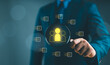 © Nirusmee - Human Resource Management, HRM, Businessman holding magnifier for searching to human icons for human development and recruitment concept. Customer Relationship Management, customer network technology