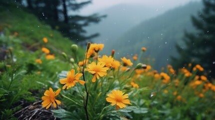 Canvas Print - flowers in foggy forest