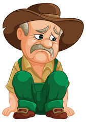 Poster - Cartoon cowboy sitting down, looking sad and contemplative.