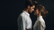 © Khuram Ibn Sabir - Flirting Cute And Lovely Romantic Couple Showcasing Emotion on Simple Color Background - White Decent Outfit
