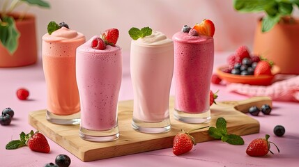 Sticker - Berries and yogurt smoothies. Generative AI