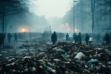 A Grim Reality. Urban Streets Choked With Garbage, Unveiling An Alarming Environmental Catastrophe