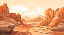 Abstract Canyon Landscape With Heart-shaped Rock Formations. Simple Vector Art