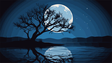 Wall Mural - abstract romantic moonlit night with a full moon. simple vector art