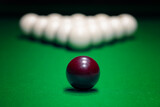 Fototapeta Sypialnia - Ball is displayed on the pool table against the background of other balls